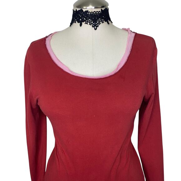 Vintage Y2K Peace on Earth Red and Pink Longsleeve Top - Picture 2 of 8